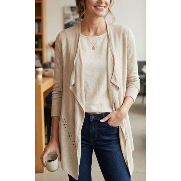 LOFT Sweaters - LOFT Open Front Cut Out Lightweight Ramie Cardigan Women's Size Medium